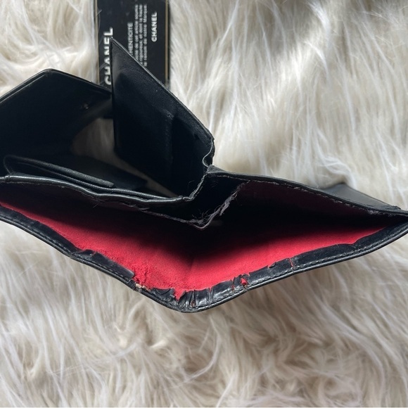 Chanel Leather Chocolate Bar Quilted Tri-Fold Wallet Black - Picture 5 of 12